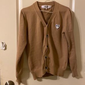 Brown cardigan with white heart patch